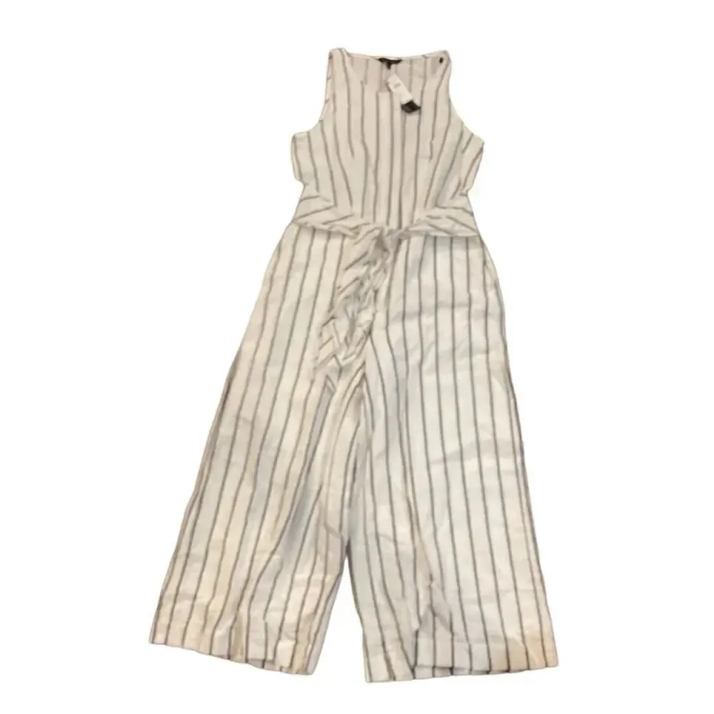 NWT Banana Republic white/black striped linen blend wide pant jumpsuit Small